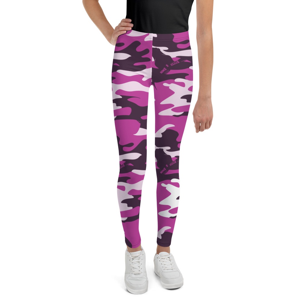 Girls Purple Camo Leggings - Teenager camouflaged legging (8 to 20
