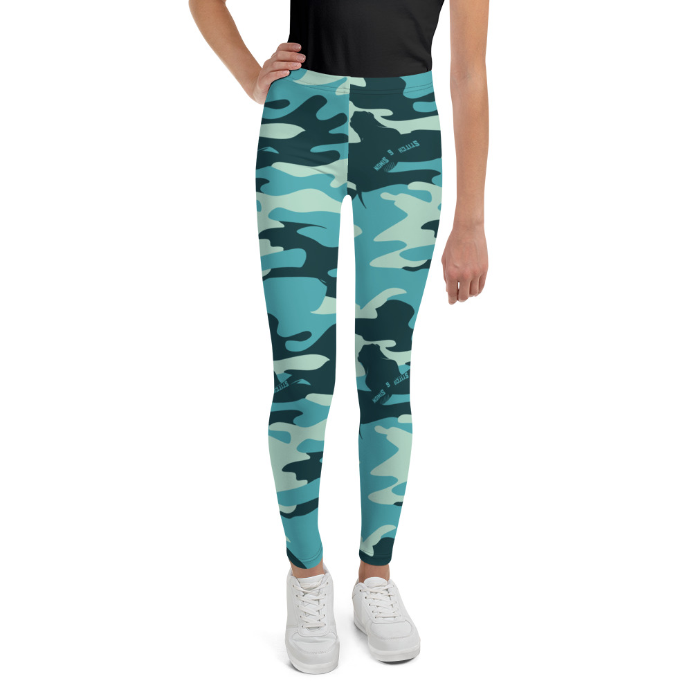 Turquoise Camo Leggings, Camouflage (8 to 20 years) Legging Girls Teenagers  - Sustainable Outdoor Clothing, Camouflage Gear, Stitch & Simon